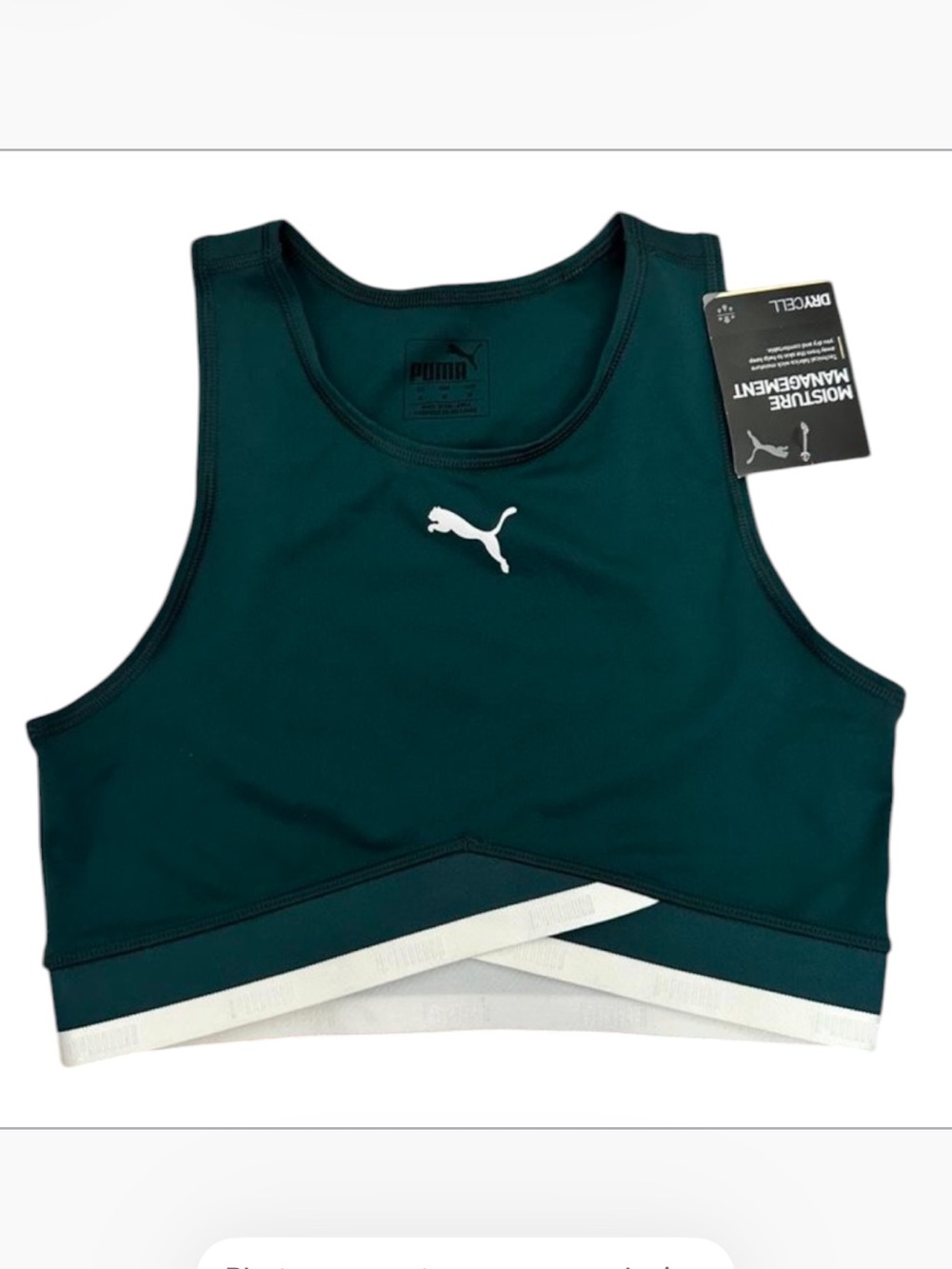 Puma Deep Teal High-Neck Crop Sports Bra with White Band